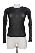 Blusa De Tule Manga Longa Cantão Feminina Preta Com Transparência