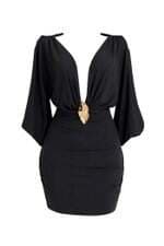 Vestido Curto Preto com Aplique Metálico Don't Quest 