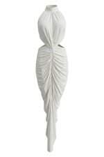 Vestido Midi Sereia Drapeado Frente Unica Off White Don't Quest 