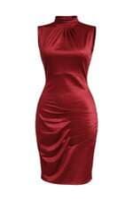 Vestido Vermelho Midi Gola Alta Drapeado Charry