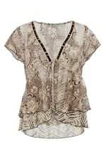 blusa de renda feminina bege estampada 