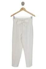 calça de tecido Zara feminina off white com faixa na cintura