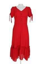 Vestido Mustache feminino vermelho com aplique e meio forro