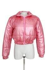 Jaqueta puffer Di Chocolate feminina rosa matalizado 