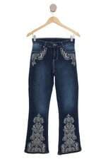 Calça Jeans Flare Bill Way Feminina Azul Com Bordado E Strass