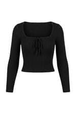 Blusa Cropped Feminina em Tricot Bershka Preta