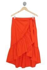 Saia Midi Transpassada Agcd  Feminina Laranja Tomate