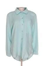 camisa alongada lago feminina azul turquesa com barra mullet