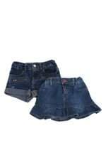 Kit shorts e saia jeans kids azul