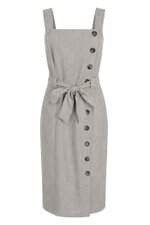 Vestido feminino Patricia Foster cinza com faixa na cintura