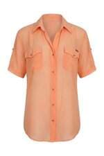 Camisa feminina Achados Repassa em crepe laranja
