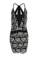 Vestido Canal feminino rendado preto e branco com forro