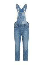 jardineira jeans azul kids 