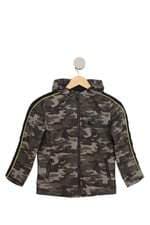 kit jaqueta camuflada e blusa cinza kids