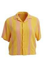 Camisa Zara feminina listarada amarela e rose