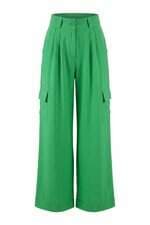 Calça de tecido feminina verde com pregas
