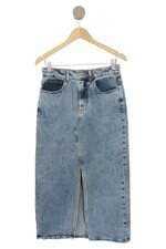 Saia jeans midi Hering azul com fenda