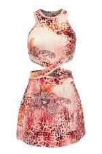 Vestido feminino Ágatha com recorte rosa estampado