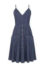 Vestido jeans Feminino Dress To azul com fenda