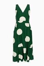 Vestido Midi Verde de Poá Shoulder