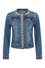 Jaqueta Feminina Jeans Sarah John com Pedraria Azul 