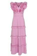 Vestido longo Delight rosa com bordado
