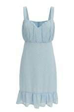 vestido feminino azul com com poas 