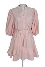 Vestido Renner tricoline rosa listrado com cinto