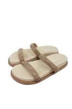 Rasteira em Tiras Santa Lolla Bege com Aplique