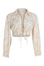 Cropped Feminino Zara Manga Longa Bege Estampado