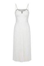 vestido club l london off white com plissado