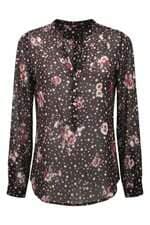 Camisa Zara roxa floral com transparência