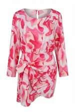Vestido curto Hot Pink estampado com amarração