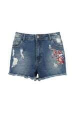 shorts jeans feminino azul com bordado