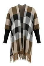 poncho feminino xadrez com franja