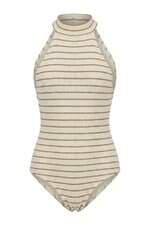 Body feminino branco listrado costas nuas