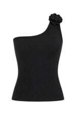 Blusa Ombro Só Feminina C&A Com Aplique de Flor em Crochê Preta