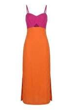 Vestido Feminino Renner Laranja e Rosa com Fenda Lateral