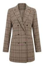 Blazer Alongado Feminino Renner Marrom e Rosa Xadrez 