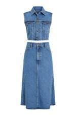 Conjunto colete e saia jeans Bo.Bô azul