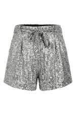 shorts feminino prata com faixa na cintura