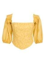 Blusa Cropped Amarela Com Bordado NV
