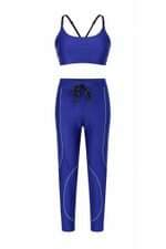Conjunto fitness Caju Brasil com bojo e recortes azul