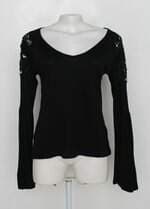 Blusa de malha linda de morrer feminina preta com Renda e manga longa