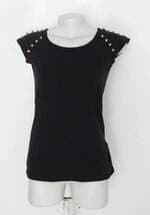Blusa handbook feminina preta com Spikes e Transparência