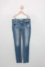 Calça Jeans hollister feminina azul acabamento puído