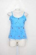 Blusa de alça 3rd feminina azul com tule Bordado de flor