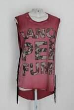 Blusa lança perfume feminina rosa com Franja