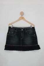 Saia Jeans mob feminina azul com Renda