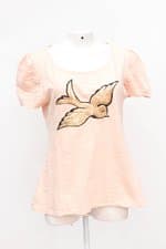 Camiseta Rosa Bebê Com Pássaro